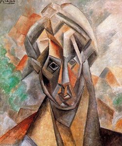 Pablo Picasso - Cabeza de mujer sobre fondo de montañas
