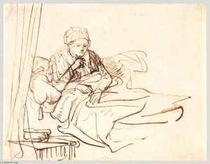 Rembrandt Van Rijn - A Woman Sitting up in Bed