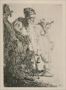 Rembrandt Van Rijn - Two Beggars, a Man and a Woman, Coming from Behind a Bank