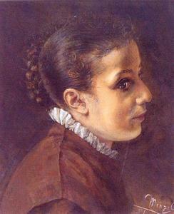 Adolph Menzel - Head of a Girl