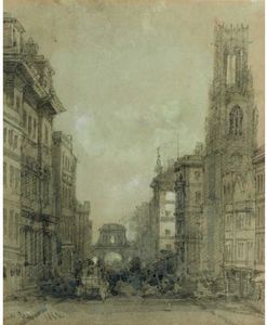David Roberts - Fleet Street At Temple Bar With The Church Of St.Dunstans-In-The-West
