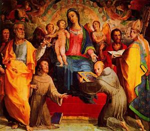 Domenico Di Pace Beccafumi - Madonna and Child Enthroned with Six Saints and Angels