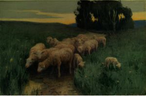 Eanger Irving Couse - At The Spring (Sheep In Field)