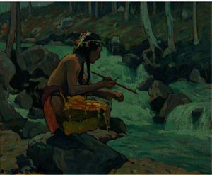 Eanger Irving Couse - Indian By A Stream