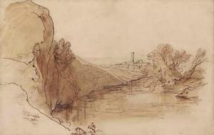 Edward Lear - A Ruined Tower In A River Landscape