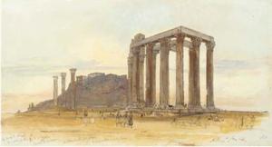 Edward Lear - The Temple Of Olympian Zeus With The Acropolis Beyond, Athens