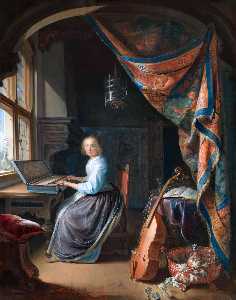Gerrit (Gérard) Dou - A woman playing a clavichord