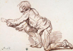 Jean-Baptiste Greuze - Study for 'The Paralytic'. Study of a Boy Resting on One Knee