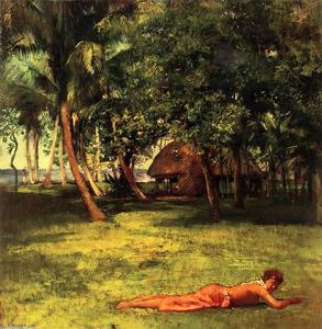 John La Farge - In Front of Our House, Vaila - Girl on Grass