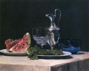 John La Farge - Still Life, Study of Silver, Glass and Fruit