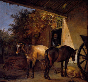 Paulus Pietersz Potter - A Barnyard With Two Plough Horses