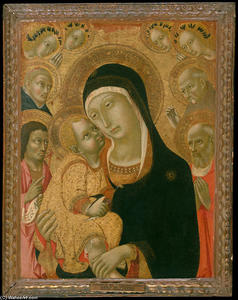 Sano Di Pietro - Madonna and Child with Saints John the Baptist, Jerome, Peter Martyr, and Bernardino and Four Angels