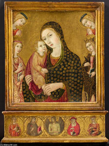 Sano Di Pietro - Madonna and Child with the Dead Christ, Saints Agnes and Catherine of Alexandria, and Two Angels