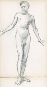 Sir George Clausen - Life drawing of a standing male nude