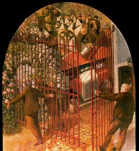 Sir Stanley Spencer - Convoy of Wounded soldiers arriving at Beaufort Hospital Gates