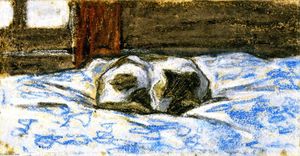 Claude Monet - Cat Sleeping on a Bed