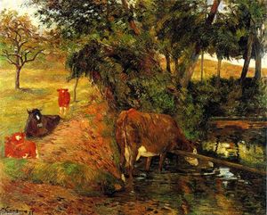 Paul Gauguin - Cows near Dieppe (also known as Landscape with Cows in an Orchard)