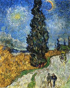 Vincent Van Gogh - Cypress against a Starry Sky (also known as Road with Cypresses)