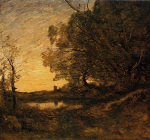 Jean Baptiste Camille Corot - Evening - Distant Tower