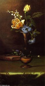 Martin Johnson Heade - Flowers in a Vase with Book and Hairpin