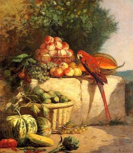 Eugène Louis Boudin - Fruit and Vegetables with a Parrot