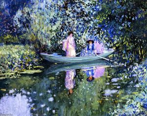 Frederick Carl Frieseke - Grey Day on the River (also known as Two Ladies in a Boat)