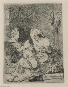 Rembrandt Van Rijn - A Holy Family, The Virgin with a basket of Linen