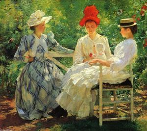 Edmund Charles Tarbell - In a Garden (also known as The Three Sisters - A Study of June Sunlight)