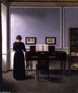 Vilhelm (Hammershøi)Hammershoi - Interior: with Piano and Woman in Black