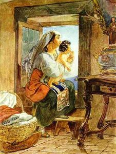 Karl Pavlovich Brulloff - Italian Woman with a Child by a Window