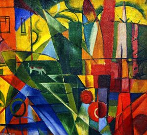 Franz Marc - Landscape with House and Two Cows (also known as Landscape with House, Dog and Cattle)