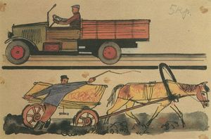Aleksandr Deyneka - Motorization in the USSR. Figure for children-s book