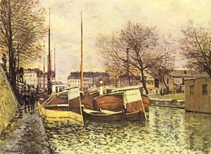 Alfred Sisley - Barges on the Canal Saint Martin in Paris