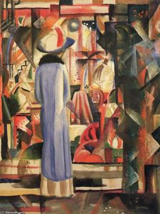 August Macke - Woman in front of a large illuminated window