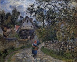 Camille Pissarro - The village path - thatched cottages in Valhermeil