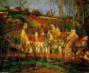 Oil Painting Replica Red Roofs, Corner of a Village, Winter, 1877 by Camille Pissarro (1830-1903, United States) | WahooArt.com