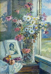 David Davidovich Burliuk - Vase with flowers and book by the window