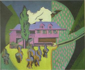 Ernst Ludwig Kirchner - Violett House infront of a Snowy Mountain