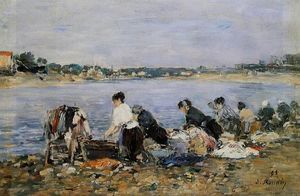 Eugène Louis Boudin - Laundresses on the banks of Touques