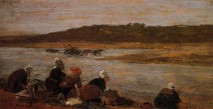 Eugène Louis Boudin - Laundresses on the Banks of the Touques (The Effect of Fog)