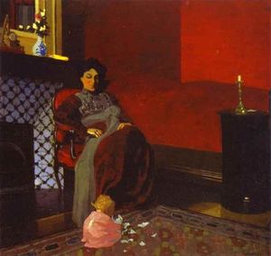 Felix Vallotton - Interior Red Room with Woman and Child