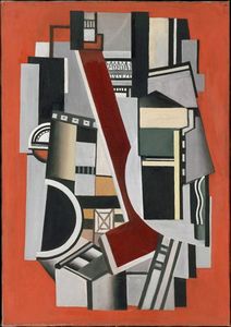 Fernand Leger - Mechanical Elements on red background