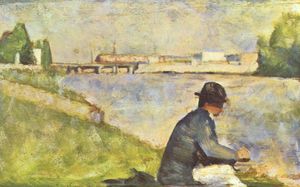 Georges Pierre Seurat - Seated Man. Study for --Bathers at Asnieres--