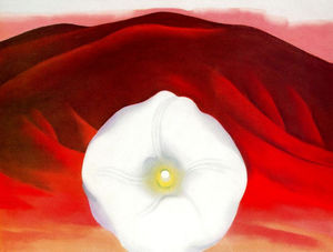 Georgia Totto O-keeffe - Red hills and white flower