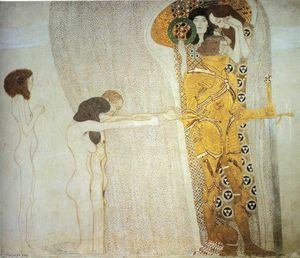 Gustave Klimt - The Beethoven Frieze: The Longing for Happiness. Left wall