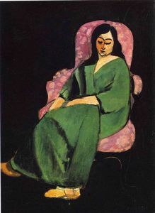 Henri Matisse - Lorette in a Green Robe against a Black Background
