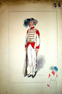 Jury Annenkov - Costume design for an officer with a gun