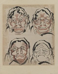 Katsushika Hokusai - Sketch of Four Faces