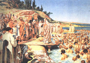 Klavdi Vasilievich Lebedev - The Baptism of Kievans