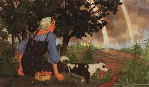Konstantin Somov - The Girl with the Mushroom under the Rainbow